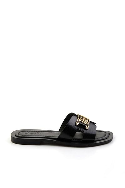 Bambi Black Leather Women's Slippers K04826053503