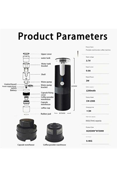 Yelajoy Portable espresso machine, hot and cold,with filter,easy to clean,suitable for office,travel,black