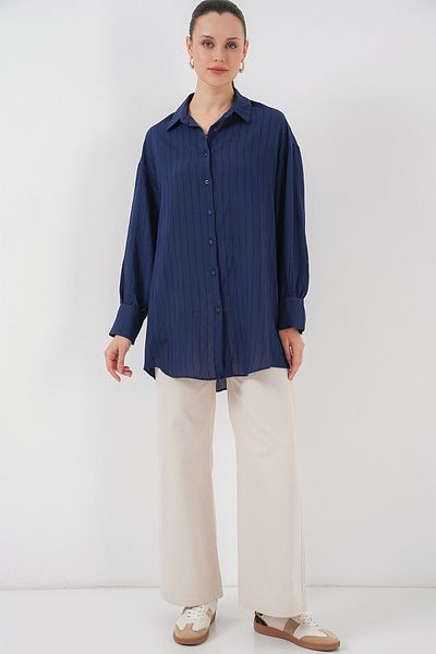 Bigdart Γυναικείο ριγέ μακρύ πουκάμισο τουνίκ 5963 - Navy Blue