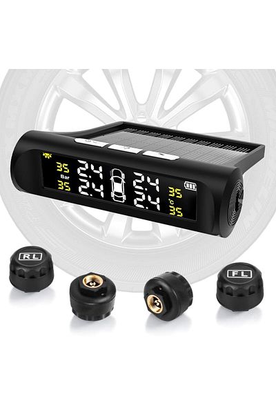 fulina Solar Powered Wireless Tire Pressure Monitoring System, with 4 External Sensors