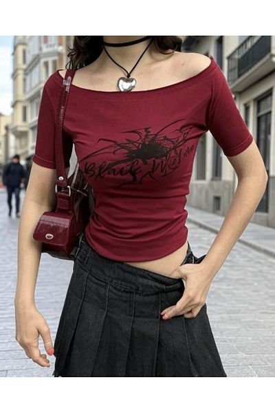 Köstebek Black Widow Madonna Collar Spider Crop T-Shirt