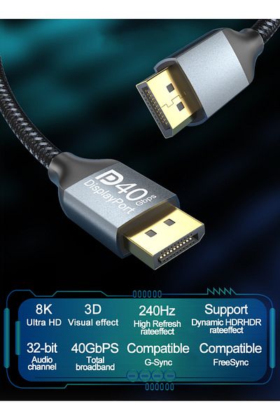 FlashHawk 16K DisplayPort Cable 2 Meter, Ultra HD DP 2.1 Cable Nylon Braided High Speed DP Cable