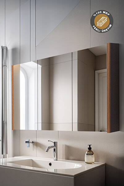 shop Aynalı Banyo Dolabı – Raflı Lavabo Üstü, Modern Tasarım - 80x70 - Üç Kapaklı Depolama