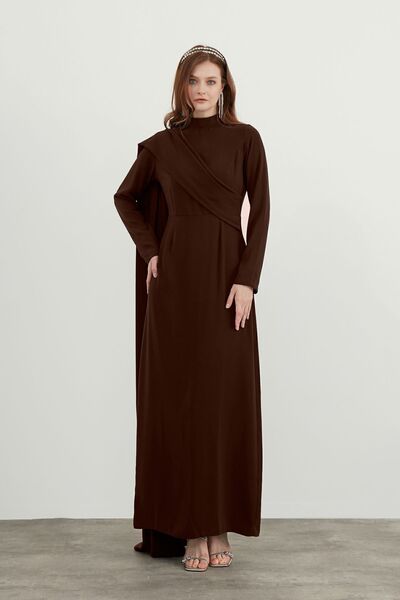 Birgül Bektaş Kahverengi Tek Taraflı Pelerin Abiye