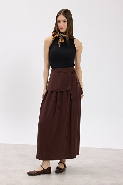 Birgül Bektaş Kahverengi Toka Detaylı Etek