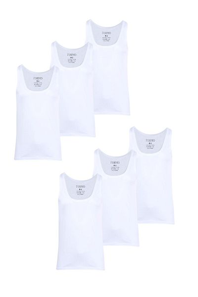 FORMO 6 Pack Men's White 100% Cotton Ribbed Undershirt