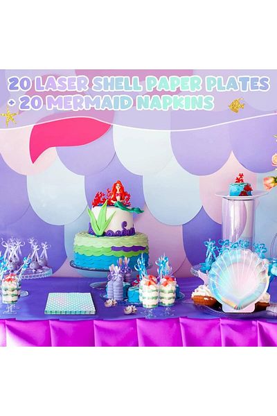 COOYA Mermaid Party Supplies Set, Disposable Tableware (24Pcs Plates & 20Pcs Napkins)