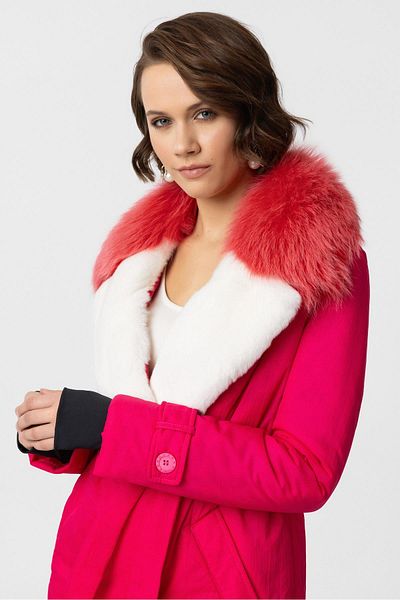Deriderim Pink Luna Fur Collar Belted Long Fabric Coat