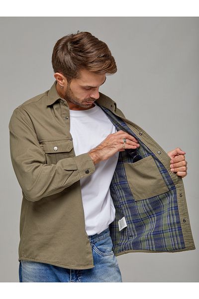 muzzo jeans Cotton Khaki Shirt Jacket Checked Lumberjack Fabric