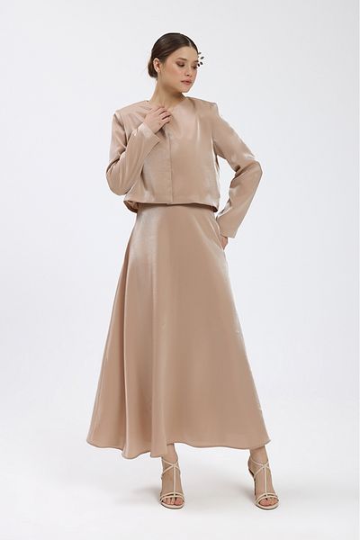 Birgül Bektaş Beige Padded Skirt Set