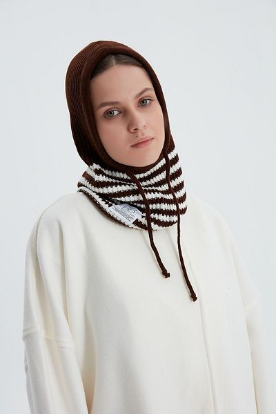 Birgül Bektaş Balaclava Twill Καφέ Ριγέ Πλεκτό Πλεκτό Μπερέ Κάλυμμα κεφαλής