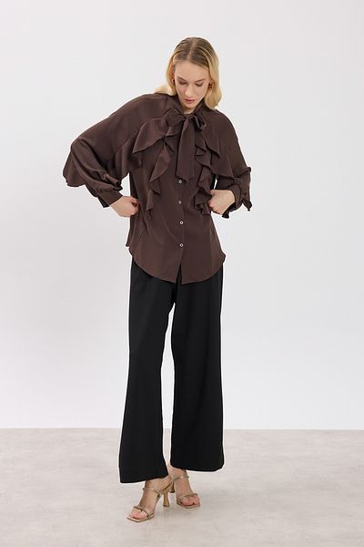 Birgül Bektaş Brown Flywheel Detailed Shirt