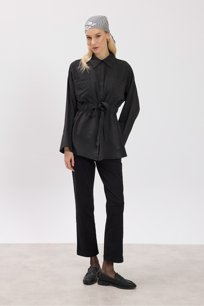 Birgül Bektaş Μαύρο πουκάμισο με διπλή τσέπη