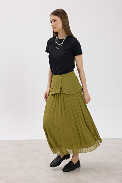 Birgül Bektaş Khaki Pleated Bodice Skirt