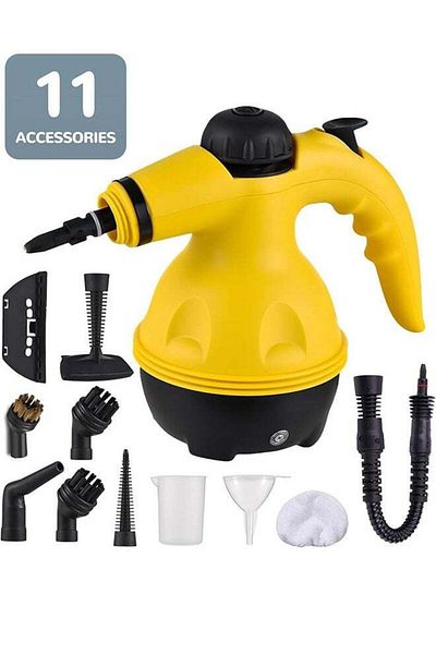 COOYA Handheld Steam Cleaner,2.6M Extended Power Cord,11Accessories and Safety Lock, Yellow,1050W