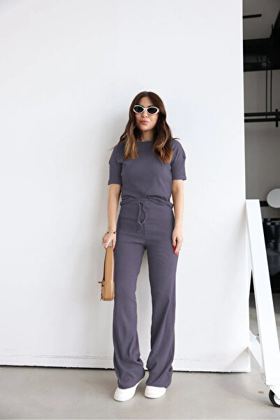 YAKAMEL بدلة نسائية صيفية بأكمام قصيرة وجزء علوي مضلع