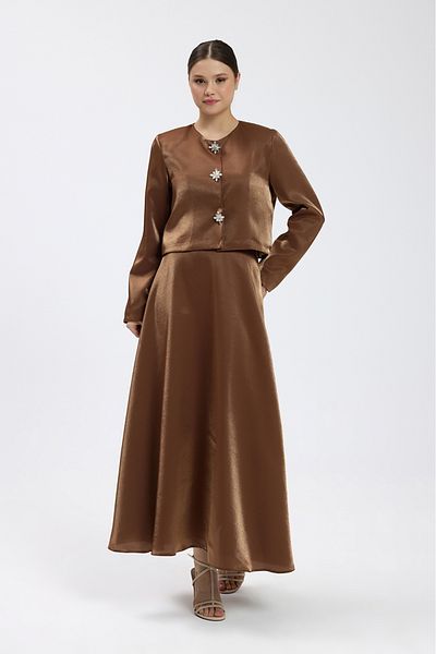 Birgül Bektaş Brown Padded Skirt Set