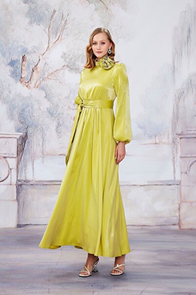 Birgül Bektaş Cindy Oil Green Evening Dress