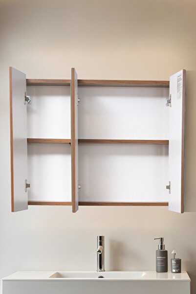 shop Aynalı Banyo Dolabı – Raflı Lavabo Üstü, Modern Tasarım - 80x70 - Üç Kapaklı Depolama