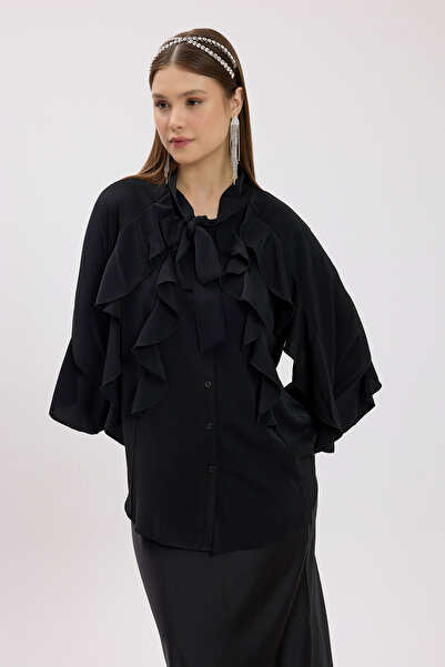 Birgül Bektaş Black Flounce Detailed Shirt