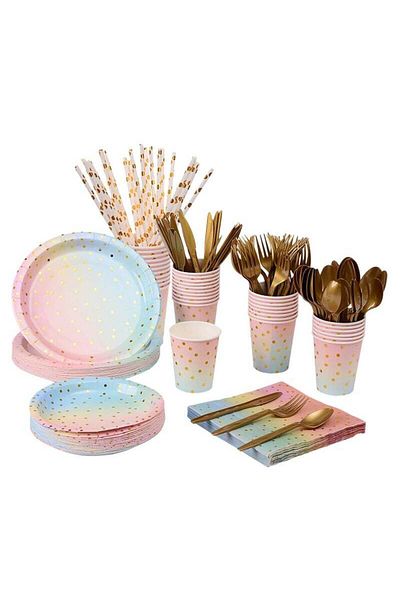COOYA Disposable Tableware Set for 25 Guests, No BPA, Disposable Paper Birthday Dinnerware Plates
