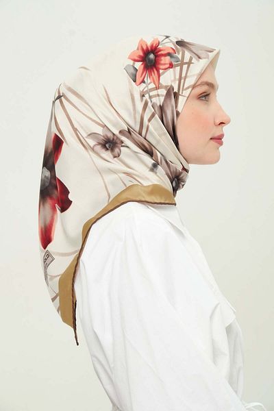 Madame Polo Printed Rayon Scarf Multicolor Patterned Daily Wrinkle-Free Non-Slip 90X90Cm