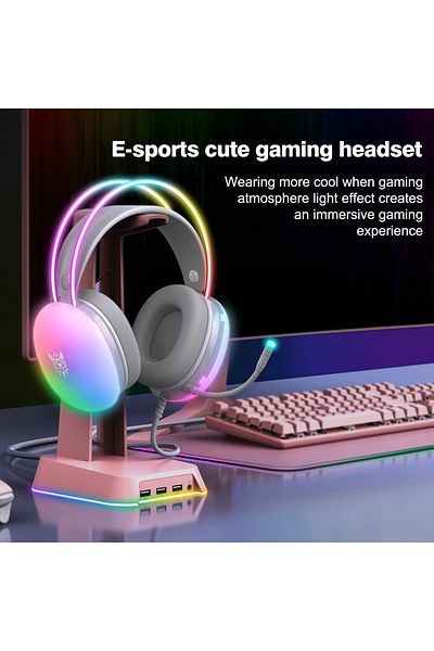Onikuma سماعة رأس X25 Gradient RGB Light، سماعة رأس للألعاب لأجهزة PS4/PS5/XBox One/Series/Switch/PC، رمادية