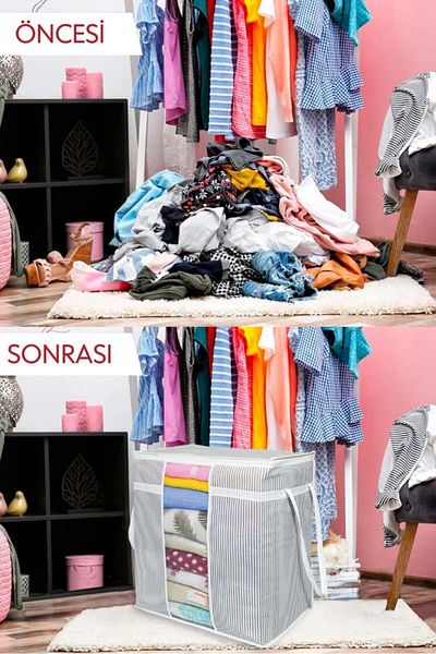 EVLE Τσάντα αποθήκευσης με παράθυρο - Γκρι ριγέ, 30 x 45 x 50 cm