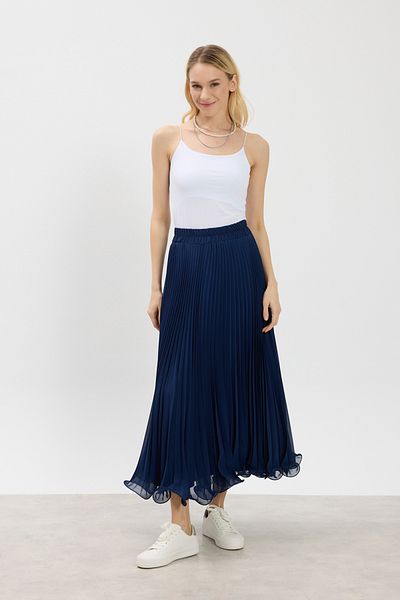 Birgül Bektaş Navy Blue Line Chiffon Skirt