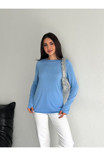 Fanori Woman Bluză subțire din tricotaje cu decolteu și detaliu pentru degete de sezon nou