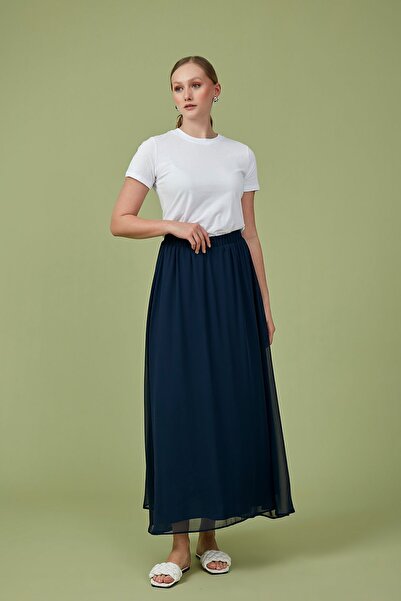 Birgül Bektaş Lacivert Şifon Kloş Etek