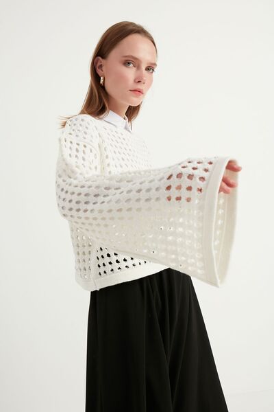 Birgül Bektaş Pulover alb din plasă