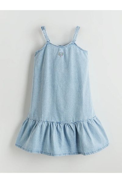 LC Waikiki Rochie de jeans pentru fete LCW Kids cu detaliu de broderie albastră