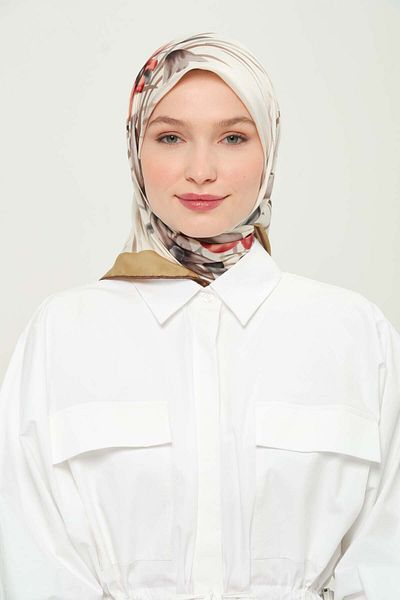 Madame Polo Printed Rayon Scarf Multicolor Patterned Daily Wrinkle-Free Non-Slip 90X90Cm