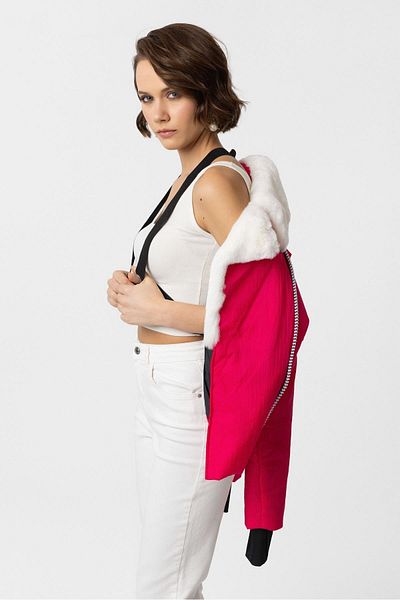 Deriderim Pink Jolie Collar Belted Short Fabric Coat
