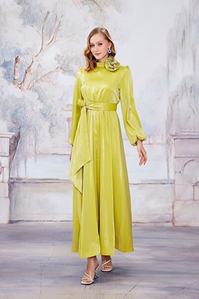Birgül Bektaş Cindy Oil Green Evening Dress