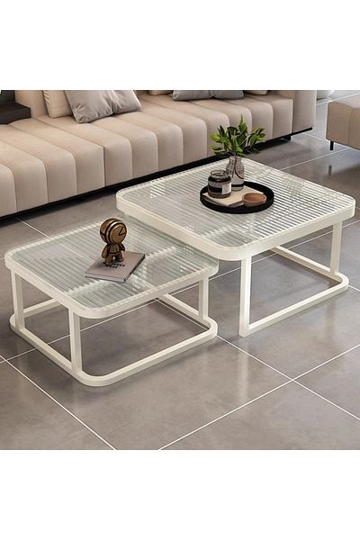 sharpdo طاولة قهوة صغيرة بتصميم Ins مع إطار معدني من الزجاج المقسّى، مقاس 60*60*36.5 سم و70*70*44 سم