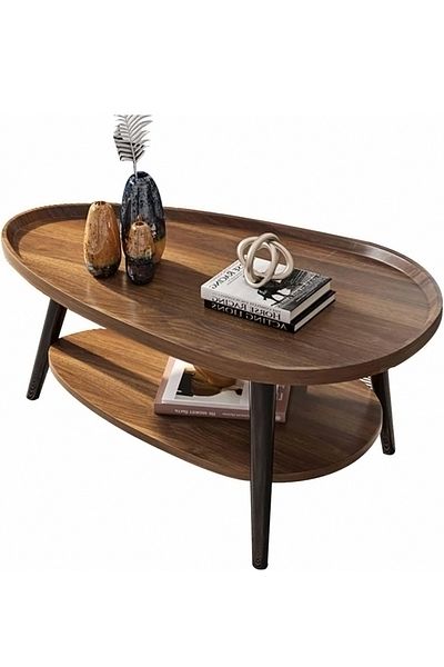 sharpdo Modern Small Apartment Double-Layer Coffee Table, Wide Storage, Groove Design Coffee Table