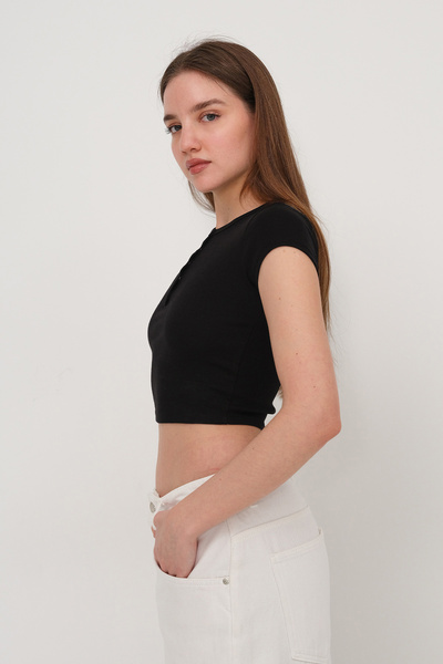 Addax Tricou modal cu guler snap P0346