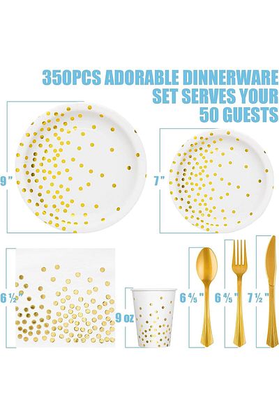 COOYA 350PCS Disposable Dinnerware Set, Party Supplies, for Birthday Graduation Wedding (White)