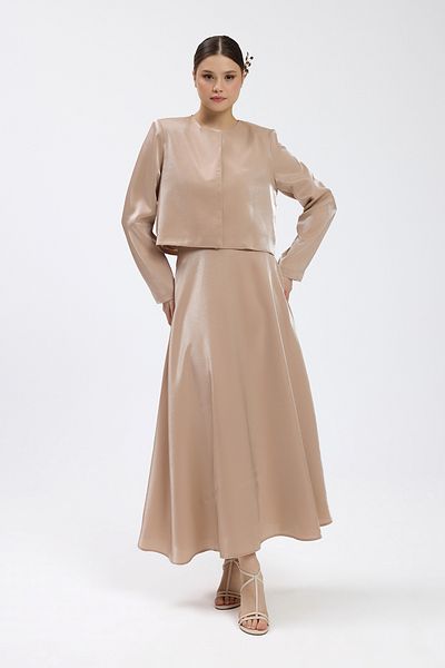Birgül Bektaş Beige Padded Skirt Set