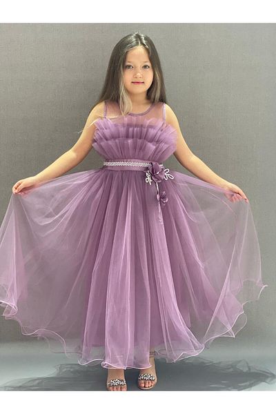 happyTekstil Girl's Robe Tiered Special Occasion Evening Dress - Plum
