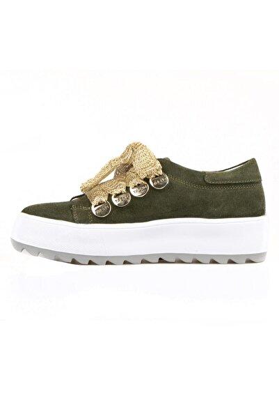 FootCourt Lace-Up Khaki Suede High Sole Women's Sneaker