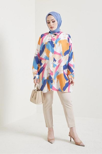 giyze Patterned Hijab Shirt Mustard 8880