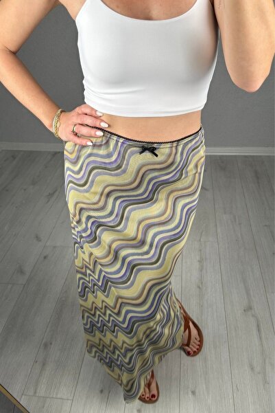 lady special Astarlı Şifon Uzun Etek