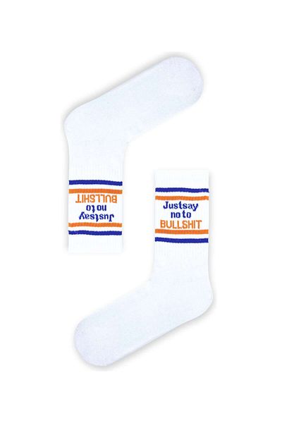 CARNAVAL SOCKS Just Say No To Bullsh.t Γραπτές λευκές κάλτσες τένις