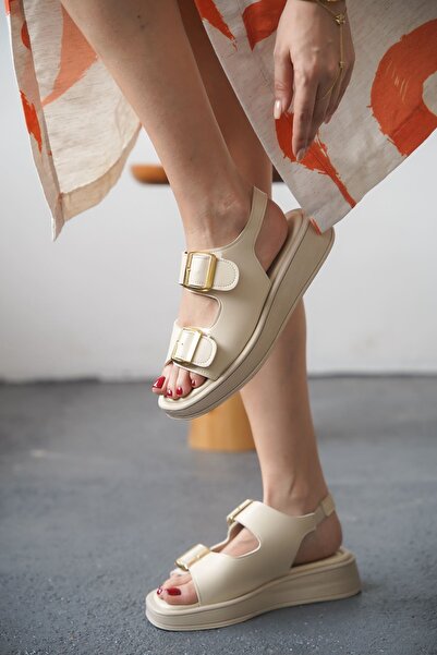 MODAADAM Γυναικεία πέδιλα με χοντρή σόλα μηδενική πόρπη - δέρμα