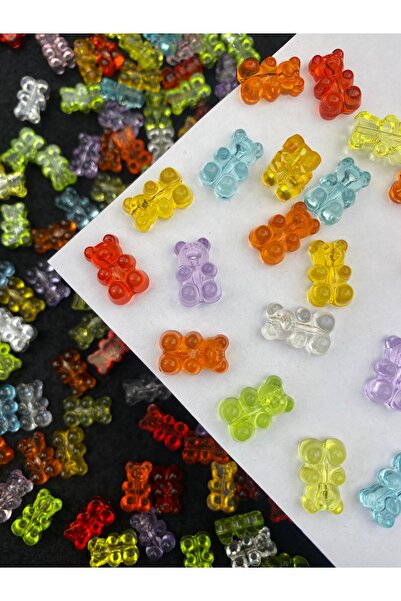 Hedef Bijuteri 25 قطعة من خرز جيلي ملون مختلط شفاف من الأكريليك، خرز تيدي بير...