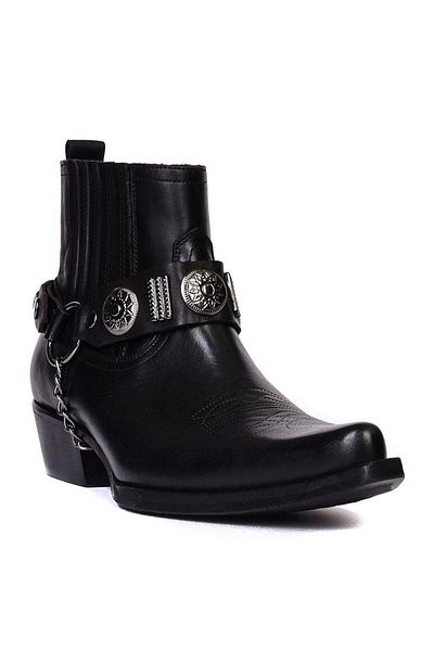 FootCourt Black Western Large Size Cowboy Boots Leather