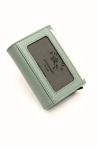 willpolo Шкіряний гаманець з механізмом для купюр, розділений на відділення, натуральна шкіра, зелений колір